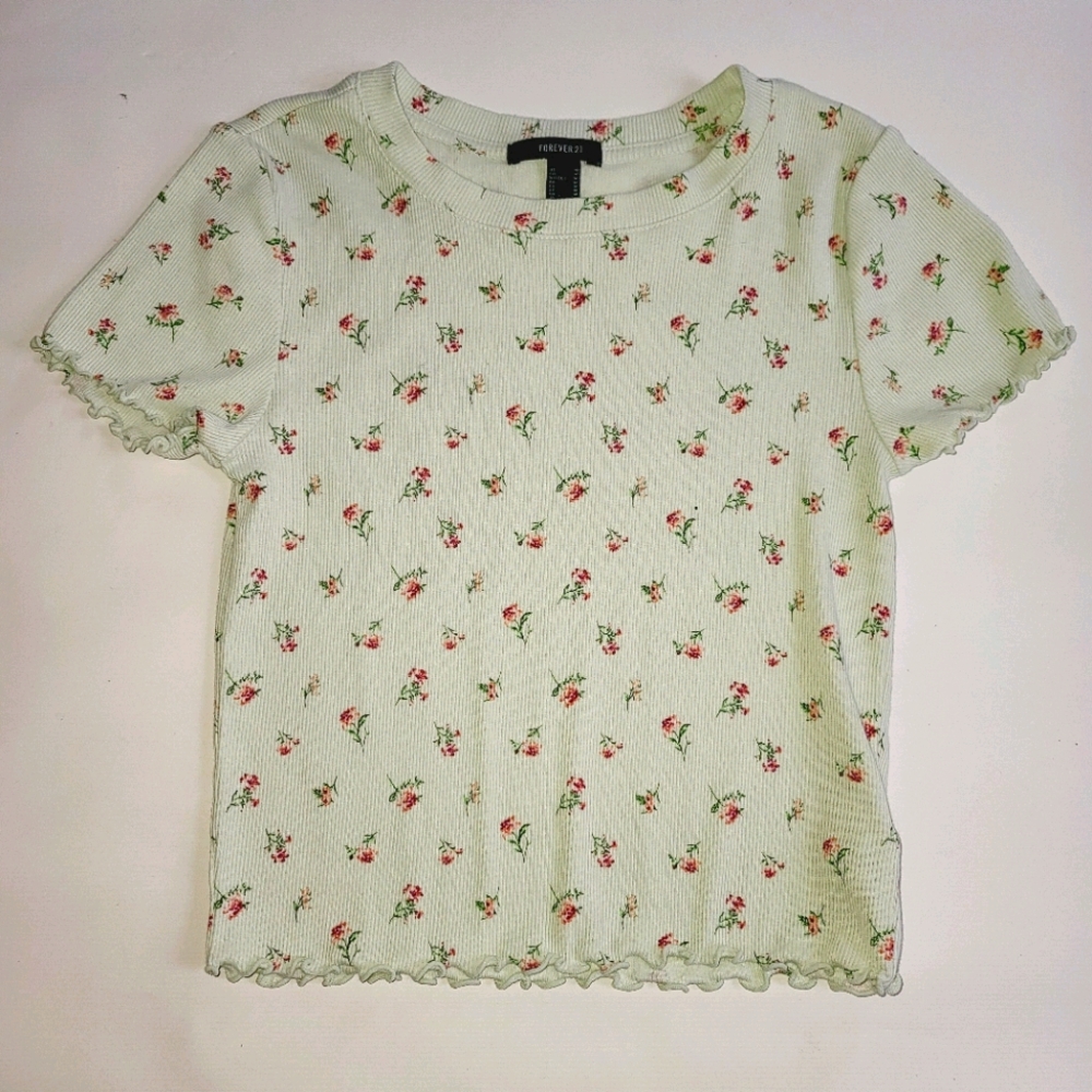 Forever 21 floral ribbed ruffle tee